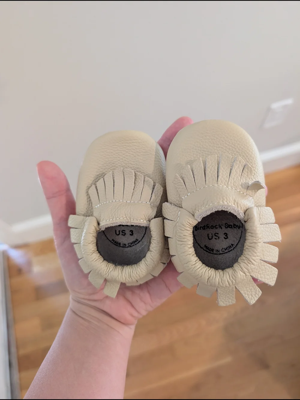 Baby Beige Fringe Leather Moccasins